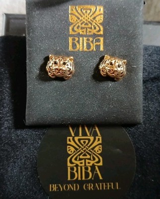 Biba Gold Statement Leopard/Tiger Raubkatze Löwe Ohrstecker & Box Geschenkidee NEU