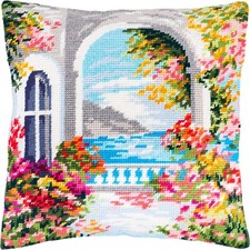 Mediterranean. Needlepoint Kit. Throw Pillow 16 16 Inches. Printed Tapestry C...