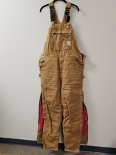 Carhartt R41-BRN Quilt Lined Double Knee Duck Canvas Bib Overalls Men's 40 x 34 