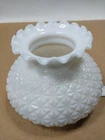 Milk Glass Quilted Lamp Shade Hurricane Globe with Ruffled Edge 8"  Oil/Electric