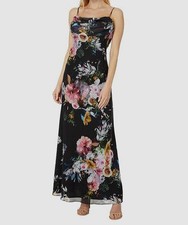 Betsy  Adam Women's Black Long Drape Lined Floral Print Women's Dress Size 2
