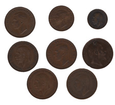 British Coins x8 – Farthing Half Penny & Penny – Bulk Lot