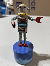 Vintage Schylling Wooden Push Puppet Space Robot