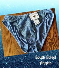 VINTAGE WACOAL 84121 BLUE FEATHER EMBROIDERED HI-LEG BIKINI BRIEF PANTIES XL