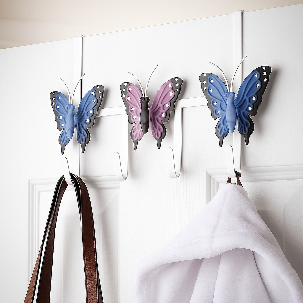 Butterfly Design Over-the-Door Hooks Metal Door Hanger for Bedroom or Bathroom