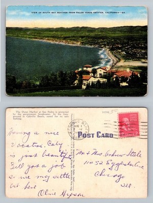 Palos Verdes, CA-California, South Bay Beaches Overview c1952 Vintage Postcard