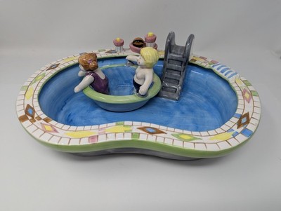 Lotus Colorful Swimming Pool, TAKE A DIP, Chip and Dip Serving Bowl, 1995