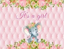 7x5ft Girl Baby Shower Flowers Little Elephant Vinyl Backdrop Photo Background