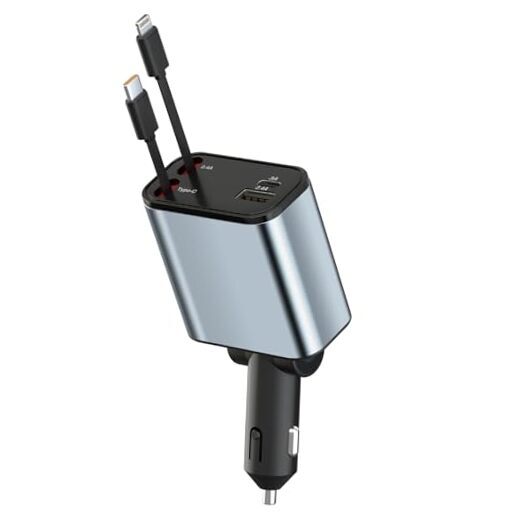 Retractable Car Charger 4 in Fast Charging Car Phone Charger 66W80°Rotary 1