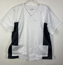 Landau Scrub Top Size XL White Pewter Color Block V Neck Nursing Medical NWOT