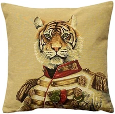 ARISTOFARI TIGER 18" BELGIAN WOVEN TAPESTRY PILLOW CUSHION COVER WITH ZIP, 5319