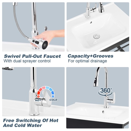 Ceramic Utility Sink with Washboard Set with Bracket and Drain Kit - Picture 10 of 14