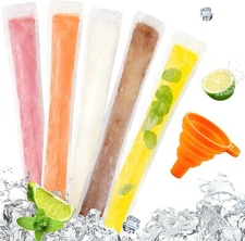 120 Pcs Ice Popsicle Mold Bags w/ Zip Lock Seal and Funnel for Yogurt Ice Candy