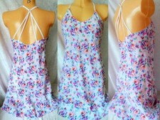 LADIES SEXY SHORT CHEMISE PRETTY WHITE SILKY CHIFFON NIGHTDRESS NIGHTIE UK 8 12