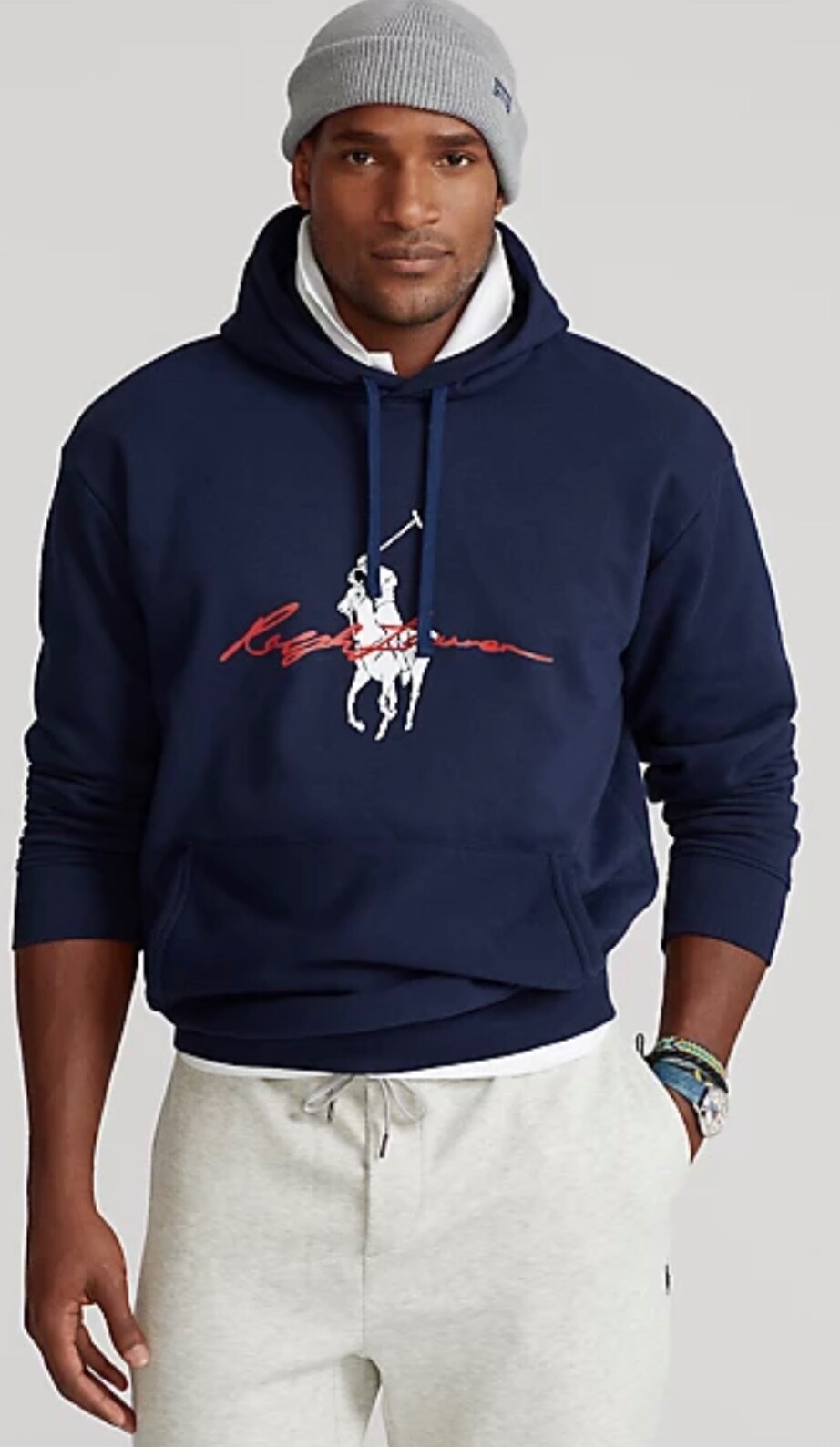 Nuova con etichette POLO RALPH LAUREN Uomo B&T Navy Felpa con Cappuccio Big Pony "RALPH LAUREN" Scritta LT