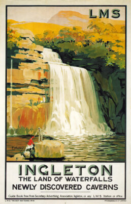 TX585 Vintage Ingleton Falls Wasserfälle Reise Poster LMS Eisenbahnen A2/A3/A4