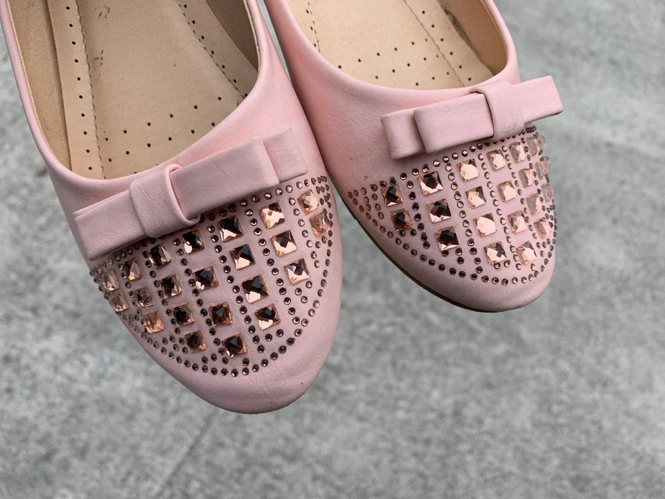 Zapatos planos de ballet BELLA MARIE charol rosa místico piedra brillante talla 7,5 👣b11 Foto 4 de 4