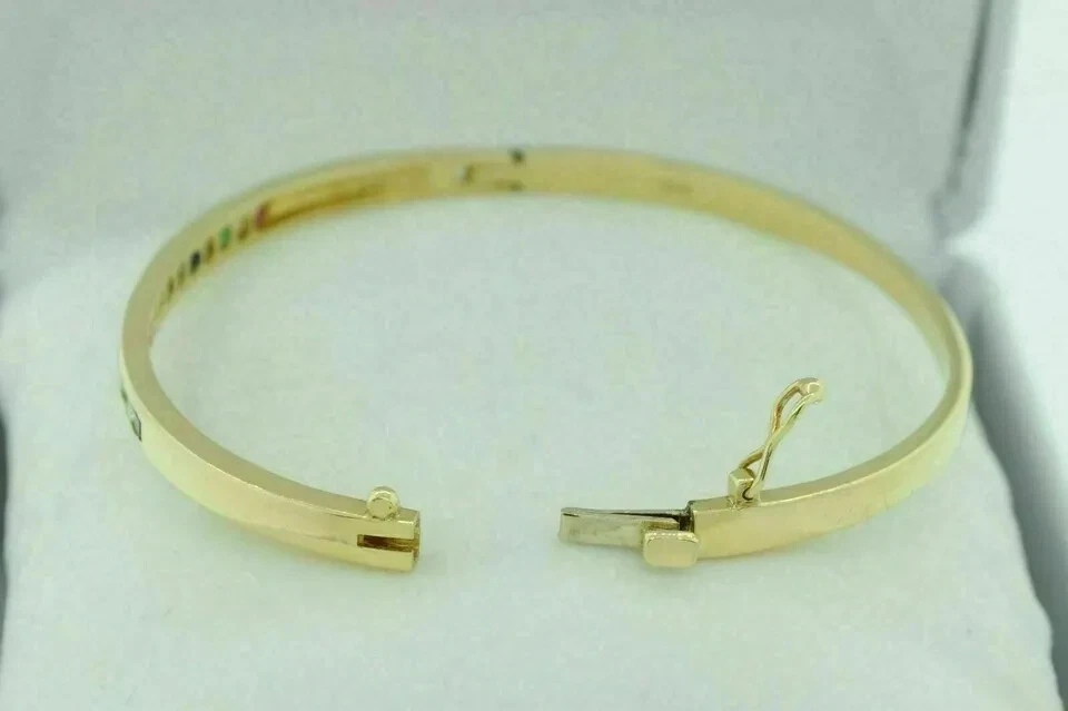 5cts Princess Cut Ruby Emerald Gemstone Lab-Created Bracelet Yell Gold Plated 7" - Image 4 of 4