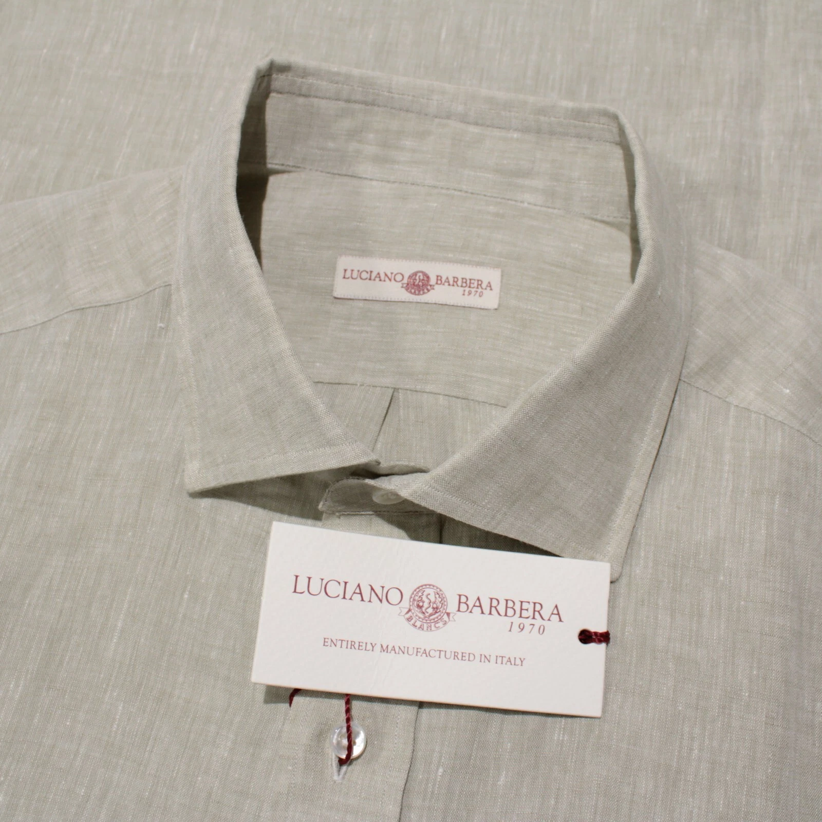 Luciano Barbera NWT Casual Button Down Shirt Size XL in Green 100% Linen