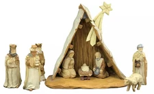 Vtg Nativity Scene Set Stone  Handcrafted II Inc Shooting Star 10 Pieces Creshe