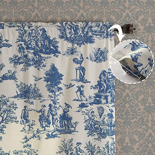 Blue Toile Window Curtains Drapes for Living Room 84 Inch Length 2