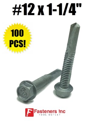(Qty 100) #12 x 1-1/4'' Hex Washer Head TEK 5 Self Drilling Screws Strong Shield