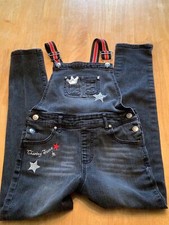 Wonder Nation Girl's Size Large 10-12 Denim Black With Red Jean Overalls Stretch