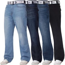 Kruze Mens Bootcut Jeans Wide Leg Flared Denim Trousers Pants Free Belt UK Sizes