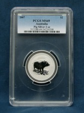 2007 2 OZ. SILVER AUSTRALIAN LUNAR YEAR OF THE PIG PCGS MS69 