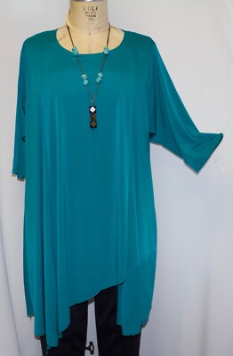 Coco & Juan Lagenlook Plus Size E Green Traveler Knit Asymmetric Top 3X 4X B 60''