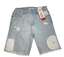 JORDACHE GIRLS SZ 10 DENIM VTG STRAIGHT BERMUDA SHORTS wLACE PATCHES HI RISE NWT
