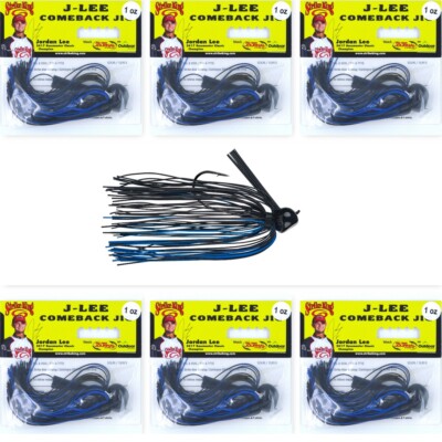 (6) Strike King 1 Oz J-Lee Comeback Football Head Jigs Black Blue JLCJ1-2 New