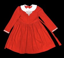 Vintage Girls Ruth Of Carolina Dress 6X Christmas Red Corduroy Collar USA 90s