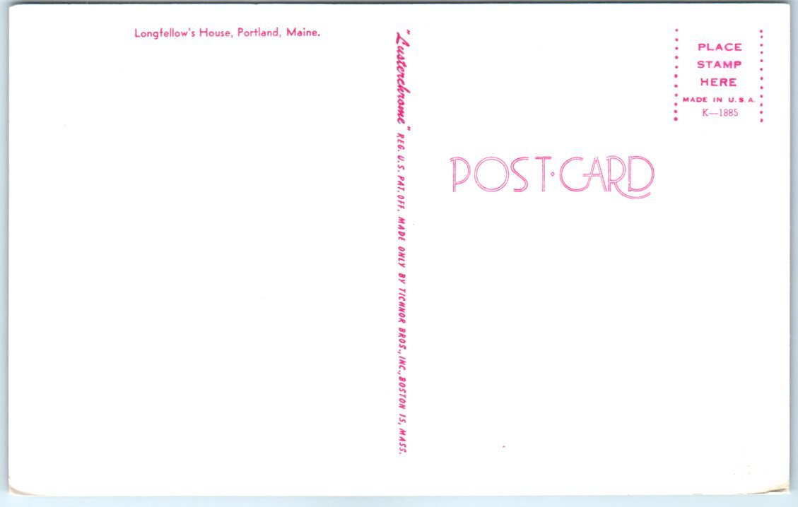 Postcard - Longfellow's House - Portland, Maine