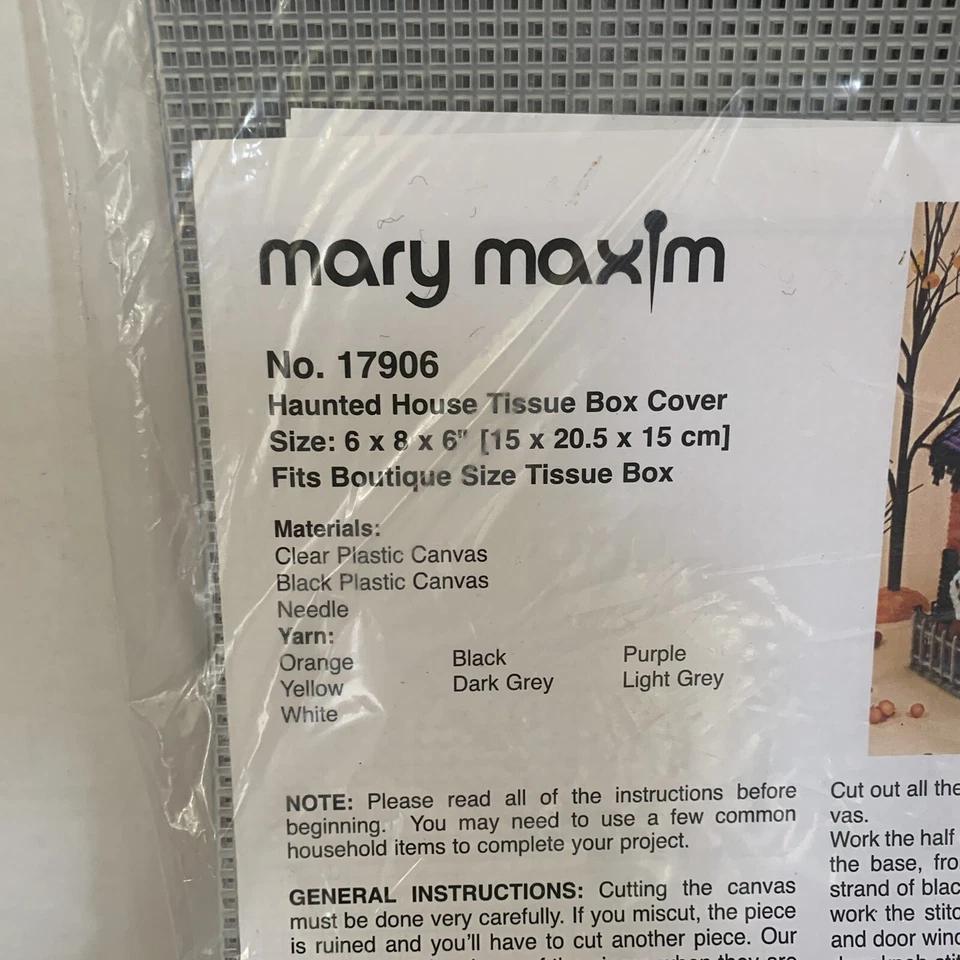 MARY MAXIM Haunted House Tissue Box Cover Plastic Canvas Kit 6”x8”x6” New Sealed - Image 3 of 4