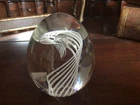 Exceptional Vintage Signed STEUBEN Crystal Art Glass  Paperweight Latticino Orb