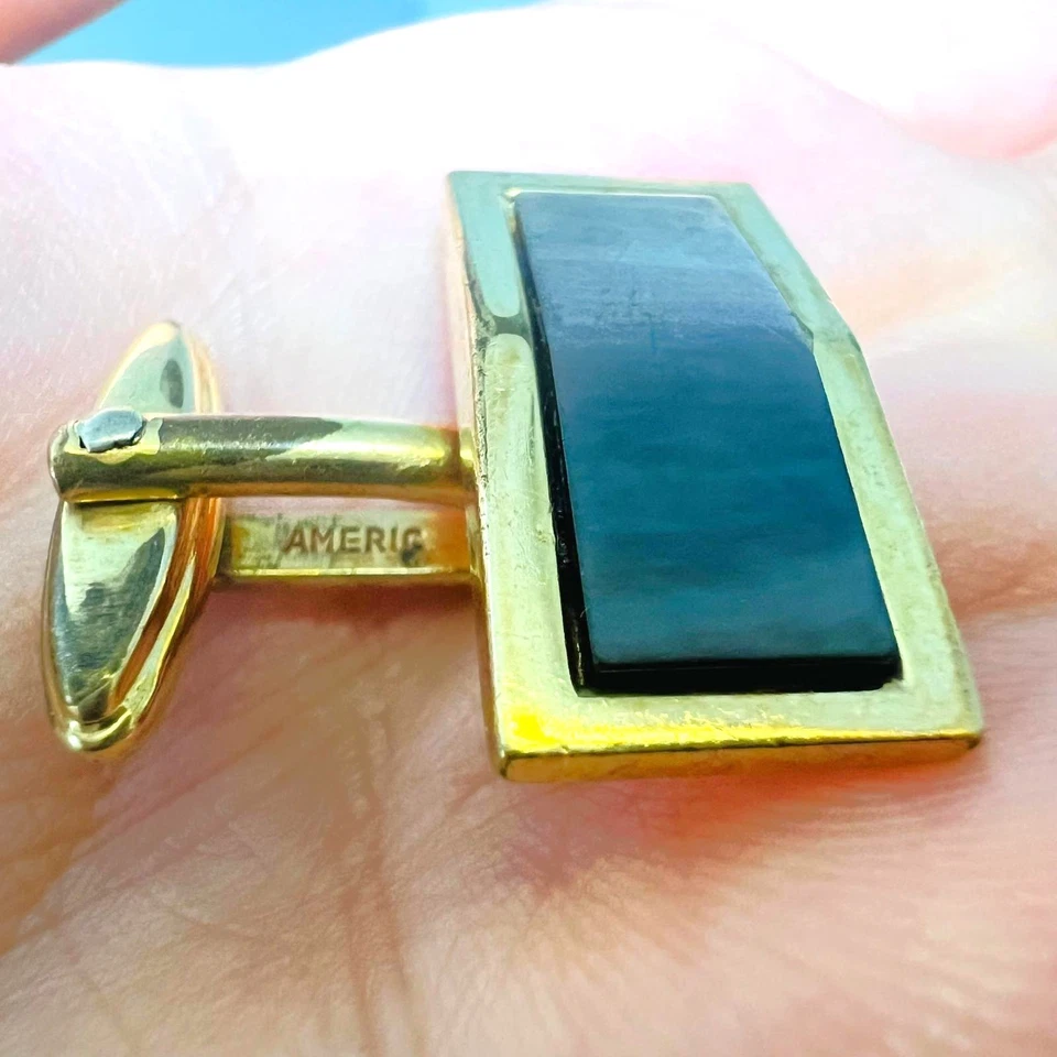 Vintage vergoldete Manschettenknöpfe mit schillerndem Perlmutt – AMERIC - Bild 4 von 4