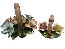 Vintage Capodimonte Italian Porcelain Flower Baskets Set, N Mark