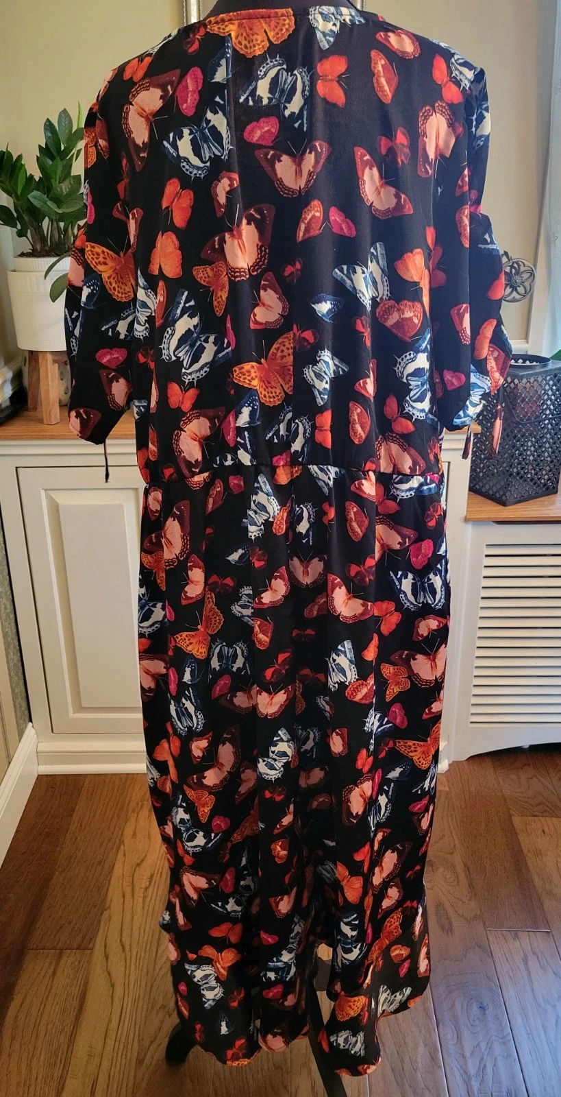 VETEMENTS Abito Torrid Nero Stampa Farfalla Midi Spazzolato Charme Avvolgente Taglia 2X 18 20