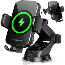 Wireless Car Charger, Fast Charging Phone Holder 3 in 1 Phone Mount Auto Clam...