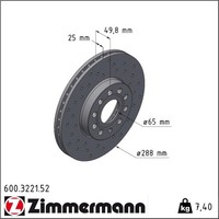 2X Zimmermann 600.3221.52 Bremsscheibe Ø288 FüR VW Skoda Seat Audi Leon SC Altea