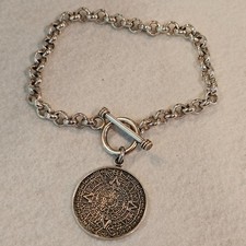Pulsera vintage de plata de ley 925 con dije de calendario azteca de México 27,8 g