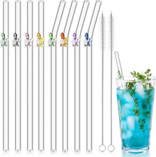 8 Pcs Reusable Glass Straws Shatter Resistant Straws with Design Colorful Cut...