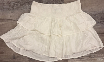 Glassons White Solid Mini Skirt Size 10 Woven Viscose/Cotton Lined Ruffle