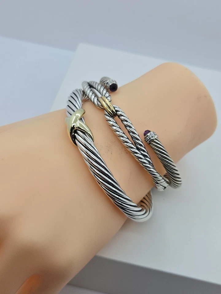 David Yurman Cuff, X Classic , 7mm ,14k Yellow Gold & Sterling, 7.5 Inch - Image 4 of 4