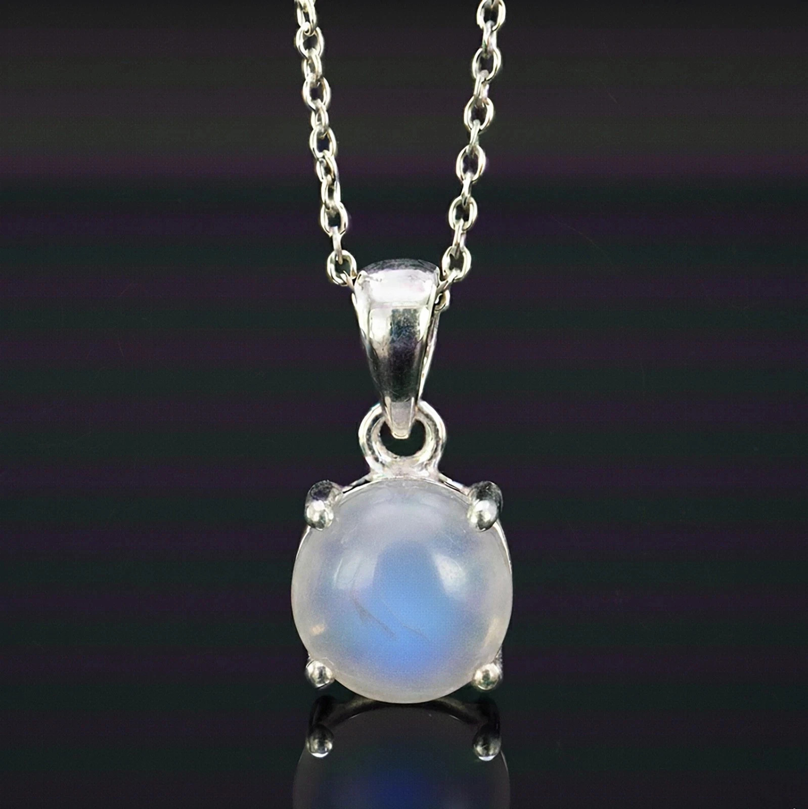 20.65 Ct Natural Moonstone Pendant Certified Jewelry Round Cut With Silver Chain