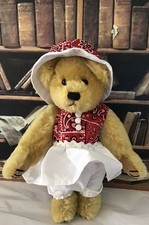 RED PAISLEY SLEEVELESS DRESS, PANTIES AND HAT HANDCRAFTED TEDDY BEAR CLOTHES