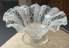 Murano Latticino White Ribbon Footed Bowl- Vintage Italian Art Glass 1950s