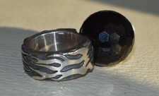 Bague  en argent massif 925 et perle noire taille 54