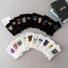 Men's Random Styles Crew Socks, Graffiti Designs, Unique, Street Fashion, 5 Pair
